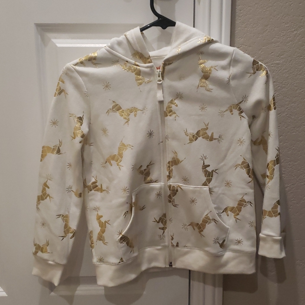 Cat & Jack Kids Hooded Jacket White Gold Unicorn Size Medium 7/8